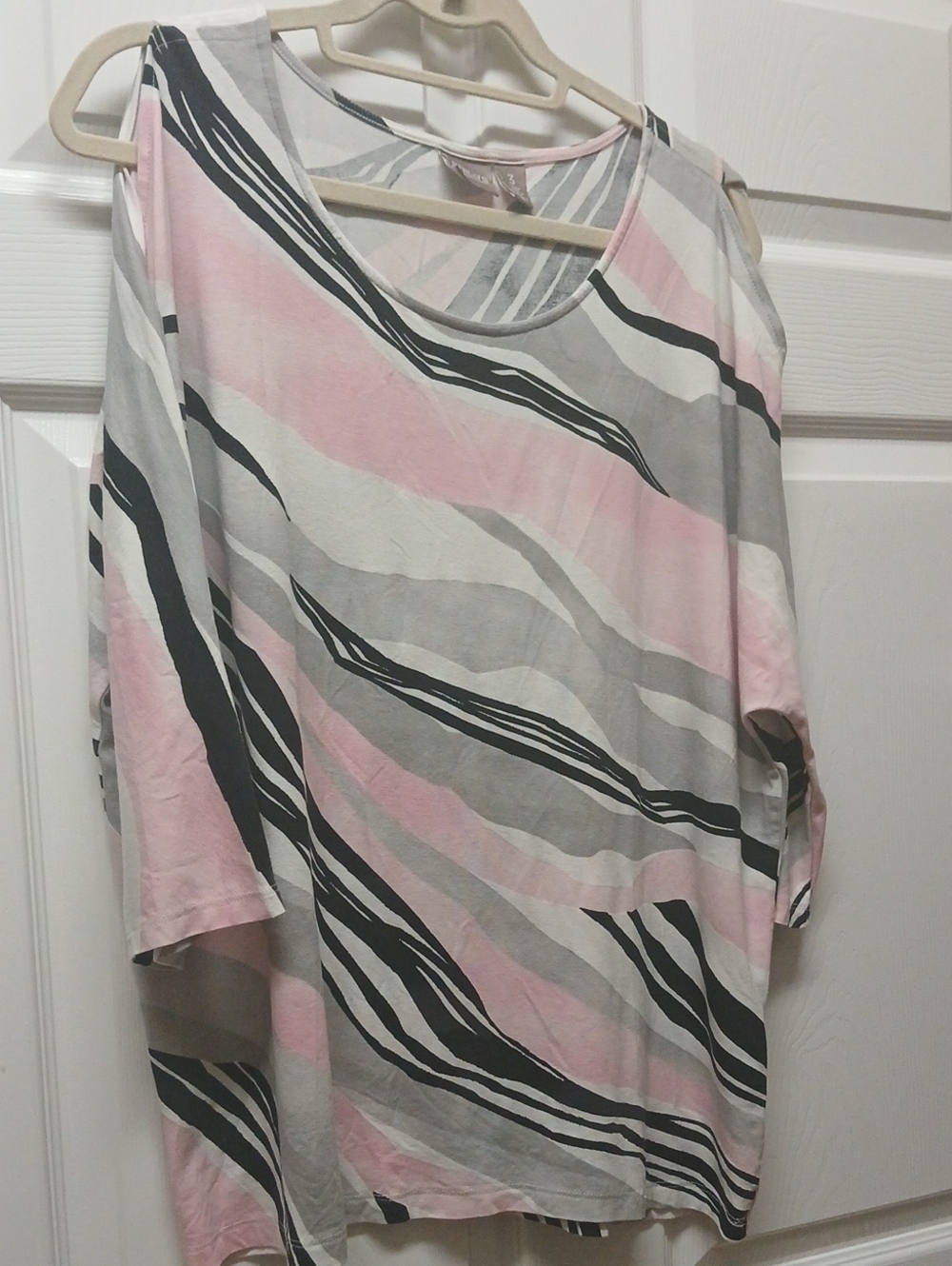 Chico's Pink Gray White Striped Cold-Shoulder Tunic